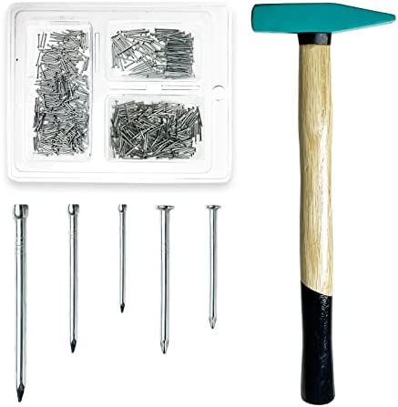 Tuplip Fe- Picture Hanging Kit, Nails Hammer Set, Assorted Nails 900pcs 5 Sizes with 100g Engineers’ Hammer, Small Hammer & Small Nails for Wood/Wall/Frame/Photo/Carpentry/String Art DIY