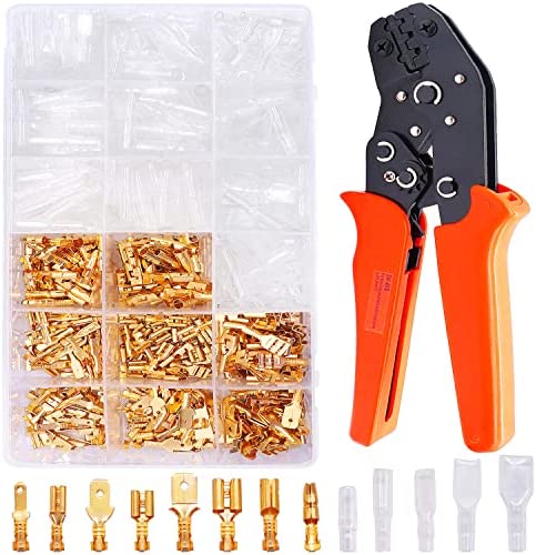 Twidec/Wire Terminal Crimping Pliers 26-16AMG Crimping Tools And 640Pcs 2.8/3.9/4.8/6.3mm Quick Splice Male and Female Wire Spade Connector & Bullet Connectors Terminals Crimp Block Kit N-001-SN48B