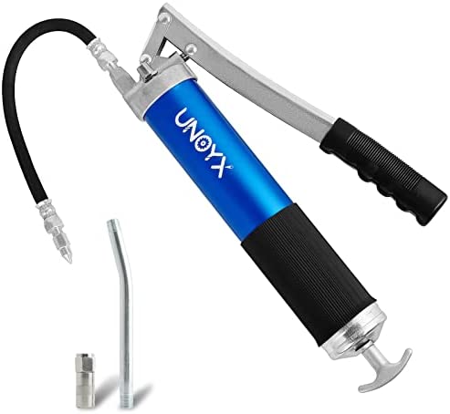 UNOYX Grease Gun, 8000 PSI Heavy Duty Grease Gun, Ultra-Light Aluminum Grease Gun with Hose, Standard Coupler and Needle Nose Adapter, 14oz Load for Car Trucks Tractors Marine Bearings