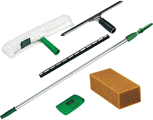 Unger PWK00 Pro Window Cleaning Kit w/8ft Pole, Scrubber, Squeegee, Scraper, Sponge