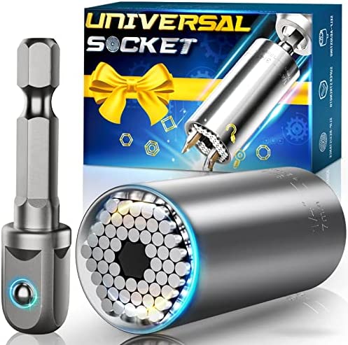 Universal Socket Tool Gifts for Men – Super Universal Grip Socket Set Unscrew Any Bolt with Power Drill Adapter 7-19mm Christmas Stocking Stuffers Birthday Gift Cool Gadgets for Men Dad Women Him