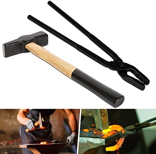 Upgraded Blacksmith Wolf Jaw Tong & Professional Blacksmiths’ Hammer Set, Replace OEM#0000811-1000 Cross-Peen Swedish Pattern Hammer (15 inch set)