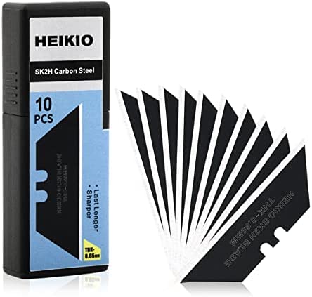 Utility Blades by HEIKIO, 10-Pack, Standard Replacement Blades for Most Utility Knives and Box Cutters, Black Carbon Steel Heavy-duty Knife Blade, Thicker and Sharper