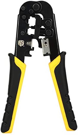 Uvital Dual-Modular Network Cable Cutting Stripping Crimper, Cat 5 Stripper Crimping Tool RJ45 RJ12 RJ11 8P/6P Connectors Hand Tools for Cuts, Strips, and Crimps 2 type of plugs in 1