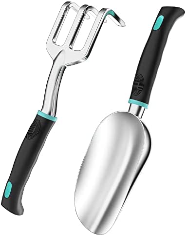 V.C.Formark Heavy Duty Garden Hand Tools, Aluminum Soil Scoop with Ergonomic Handle, Metal Garden Rake – Easy to Loosen Soil, Ideal for Transplanting, Digging, Cultivating, Weeding and Sowing