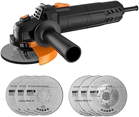 Visterk Angle Grinder, 6-Amp 4-1/2inch Power Grinder with 115mm 3 Grinding Abrasive Wheels 3 Cutting Abrasive Wheels, Flap Disc and Auxiliary Handle