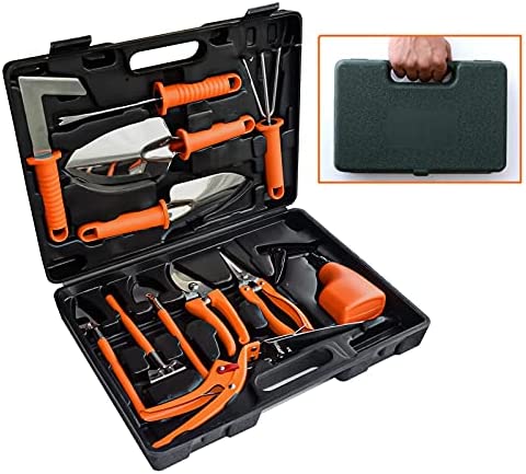 WADDK Gardening Tools, Gardening Tools Kit with Case,12 Pcs Christmas Heavy Duty Gardening Tool Set with Carrying Box,Ergonomic Hand Tools with Non-Slip Rubber Grip Rake/Shovel/Trowel/Sprayer, Gifts