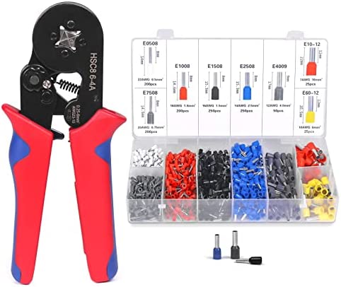 WEKESIGO Ferrule Crimping Tool Kit, AWG 23-10 Self-adjustable Ratchet Wire Crimping Tool, Crimper Plier Set with 1200PCS Wire Terminals Crimping Connectors Wire End Ferrules