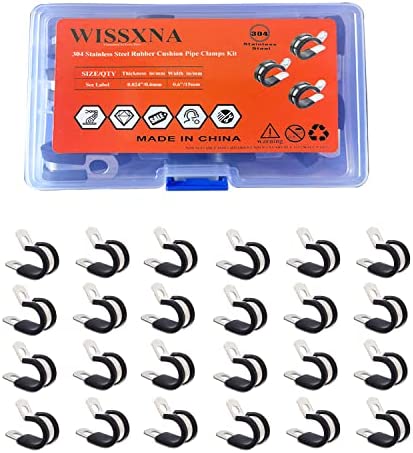 WISSXNA 1/2” Wire Cable Clamps Set-Stainless Steel 304 Cushioned Loom Cable Rubber Insulated Clamps Assortment Kit For Tube, Pipe Or Wire Cord Installation(24PACK)