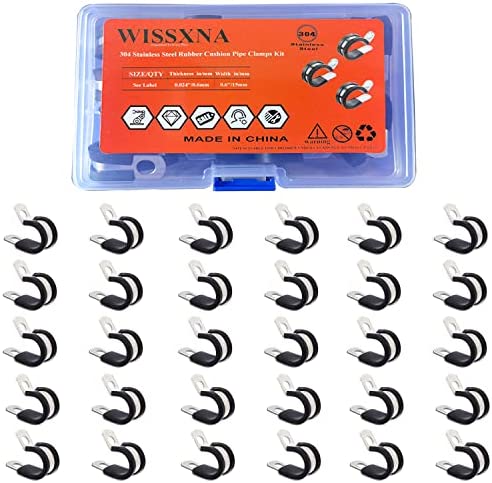 WISSXNA 1/4” Wire Cable Clamps Set-Stainless Steel 304 Cushioned Loom Cable Rubber Insulated Clamps Assortment Kit For Tube, Pipe Or Wire Cord Installation(30PACK)