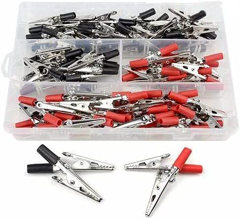 WMYCONGCONG 100 PCS Metal Alligator Clips Electrical Test Clamps with Plastic Hands Red Black Kit