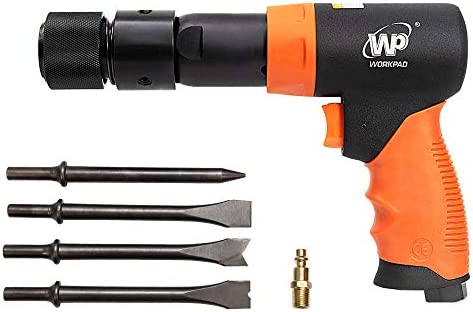 WORKPAD 190mm Long Barrel Air Hammer with Quick Change Chisel Retainer and 4-Piece Chisels Set, Pneumatic Tools