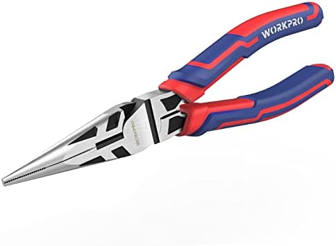 WORKPRO Premium 8” Needle Nose Pliers, Paper Clamp Precision, Heavy-Duty CRV Steel, Large Soft Grip with Wire Cutter, Long Nose Cutting Pliers, W031269