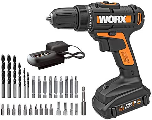 WORX 20V Cordless Drill Driver WX101L.4 with 30 Drilling&Driving Bit Set Battery and Charger Included