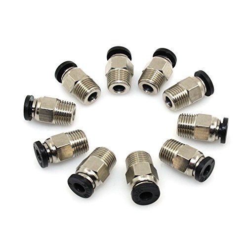 Witbot PC4-M10 Male Straight Pneumatic PTFE Tube Push In Quick Fitting Connector for E3D-V6 Long-Distance Bowden Extruder 3D Printer (Pack of 10pcs)