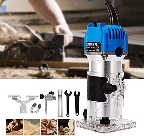 Wood Routers, Wood Trimmer Router Tool, Compact Wood Palm Router, Tool Hand Trimmer, Woodworking Joiner, Cutting Palmming Tool, 30000 RPM 1/4″ Collets 800W 110V