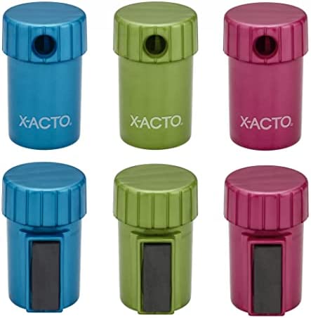 X-ACTO Magnetic Rotating Top Manual Pencil Sharpener, Assorted Colors, 6 Count