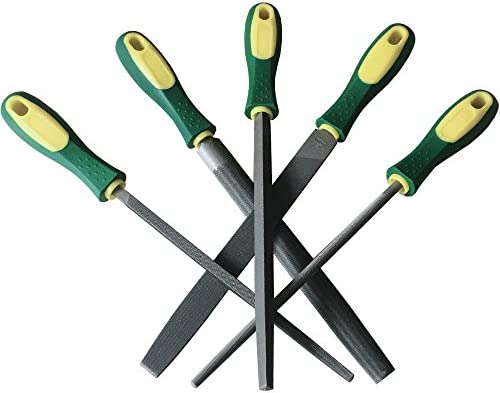 YCAMMIN 8 Inch Premium Grade High Carbon Hardened Steel File Set, Comfortable Rubber Hand Grip Handles/Best for Shaping Wood / Metal & Sharpening Tools(5 Pcs) (Steel File, 8” Steel File)