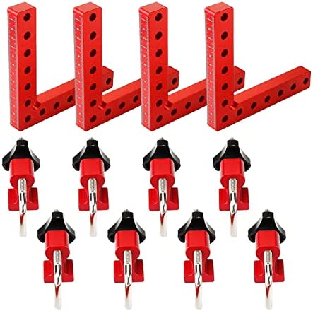 YWNYT 5.5″×5.5″ 90 Degrees Positioning Squares Right Angle Clamps, Aluminium Alloy L-Type Corner Clamp Woodworking Carpenter Clamping Tool for Picture Frames, Boxes, Cabinets and Drawers (4 Pack)