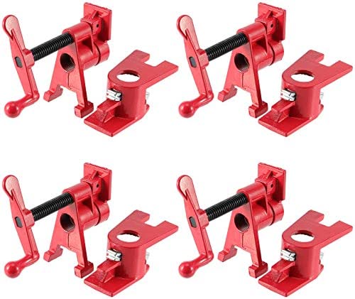 ZEONHAK 4 Pack 3/4 Inches Pipe Clamp, Wood Gluing Pipe Clamp Set, Heavy Duty Woodworking Cast Iron Clamp for Metalworking, Woodworking and Frame Assembly, Red