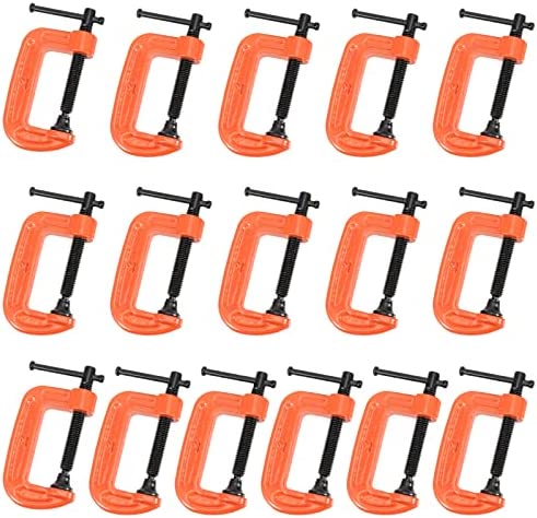 ZEONHEI 16 Pieces 2 Inches Orange Mini C Clamp, Malleable Iron C-Clamp G Clamp for Woodworking, Welding, and Building, 2-Inch Jaw Opening, 1-3/16-Inch Throat Depth
