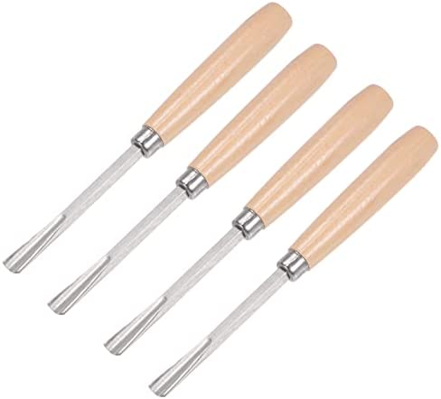 uxcell Wood Chisels, 10mm Chrome Plated 45# Carbon Steel Straight Half-round Tip Carving Woodworking Tool 165mm (6.5-Inch) Length with Wood Handle, 4pcs
